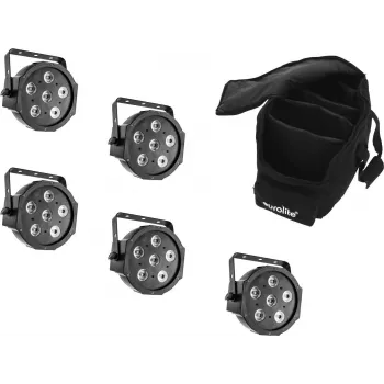 Sada LED spotov EUROLITE SLS-6 TCL 5x s mäkkou taškou — 5 kompaktných LED spot reflektorov, prenosná taška v cene