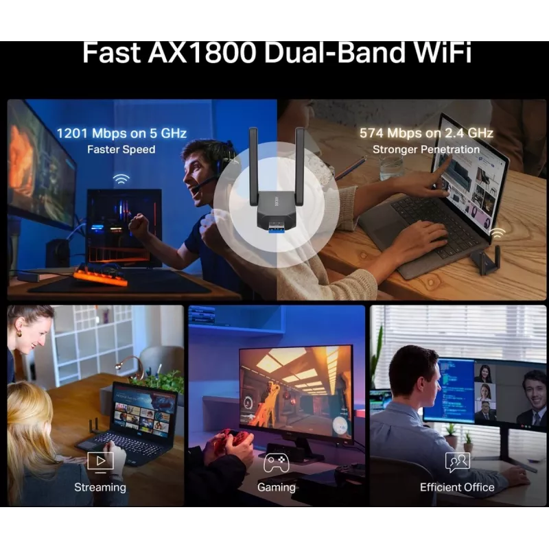 Wi‑Fi USB adaptér MERCUSYS MA72XH AX1800 s High‑Gain anténami, USB‑A Plug‑and‑Play