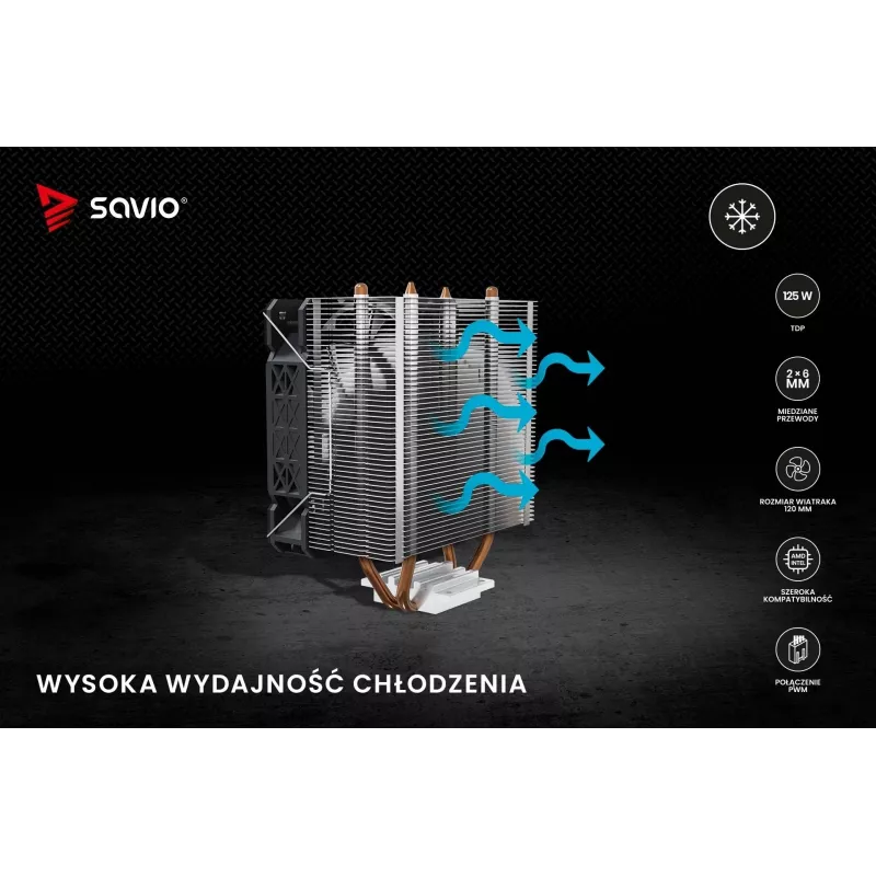 Chladič SAVIO SAVGCOFROSTX2 120 mm čierny, 2 heatpipes, 800–1800 RPM, 4‑Pin