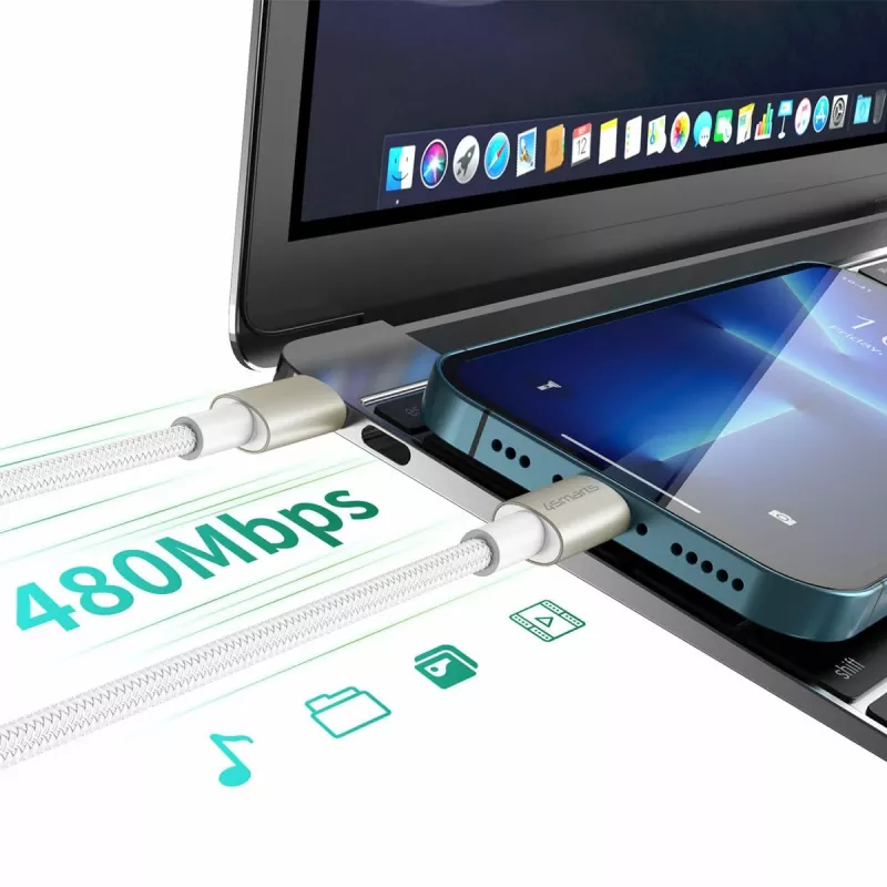 4smarts USB-C na kábel PremiumCord 60W sada 3 ks 0,5m+1,5m+3m biela - strieborná, biela - 3 ks (540621)