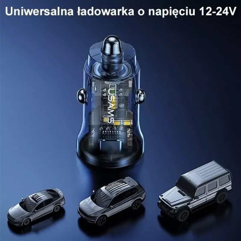 Autonabíjačka usams CC164CC01 30W s 1×USB-A a 1×USB-C pre rýchle nabíjanie