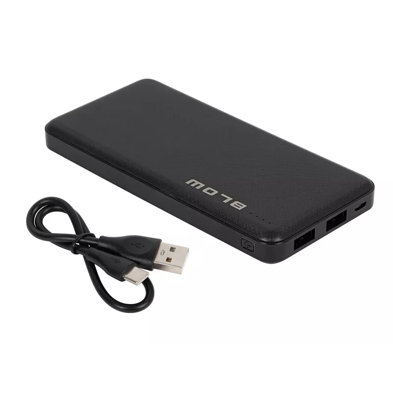Prenosná powerbanka BLOW PB10A 10000mAh polymérová batéria, 2x USB-A výstupy, 22,5W celkový výkon, Micro-USB vstup, čierna