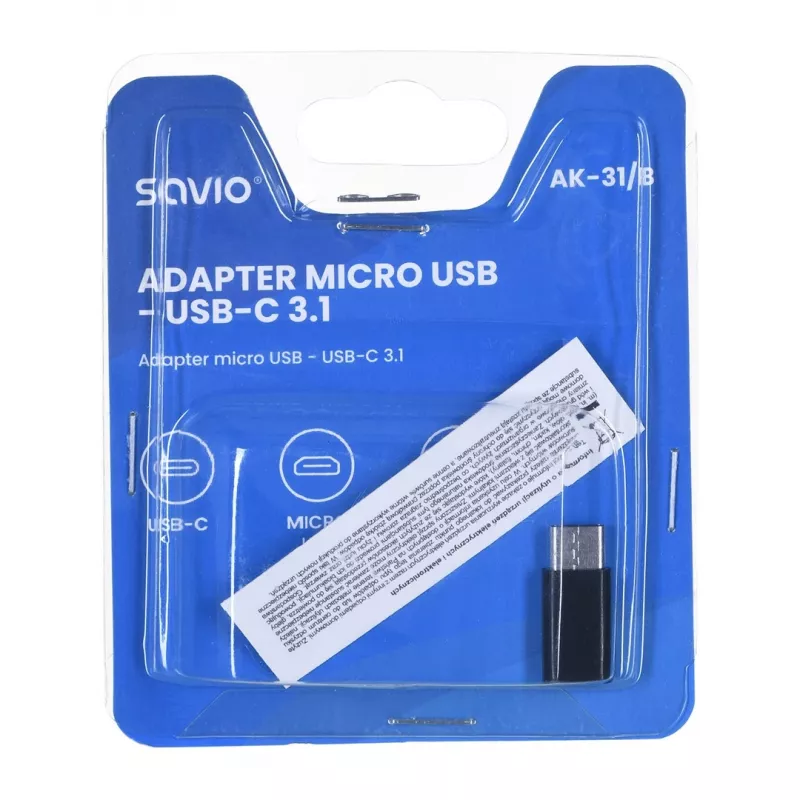 Savio AK-31 / B káblový interface/gender adaptér Micro USB USB 3.1 Type-C čierny