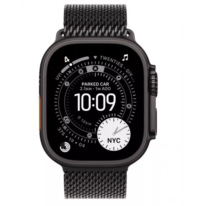 Smartwatch Apple Watch Ultra 3 GPS + Cellular 49mm Black Titanium puzdro s Black Titanium Milanese Loop Medium