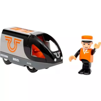 Osobný vlak BRIO 63604700 oranžovo-čierny, drevená hračkárska vláčiková sada, kompatibilná s koľajnicami BRIO
