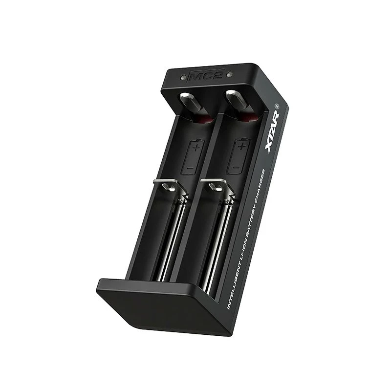 XTAR dvojslotová nabíjačka Li-Ion batérií pre 18650 články, USB-C vstup, 2 sloty, čierna, LED indikátory