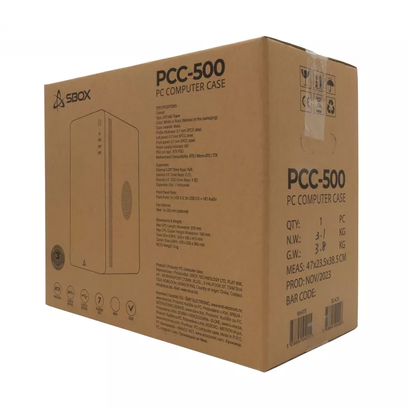 Počítačová skriňa Sbox PCC-500 čierna ATX