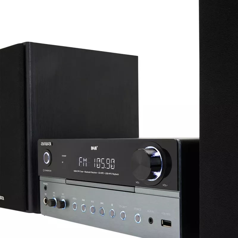 Mikrosystém pre domáce audio Aiwa MSBTU-700DAB — 25 W RMS, DAB+/FM, Bluetooth 10 m, CD mechanika, LED displej, čierna/arktická modrá