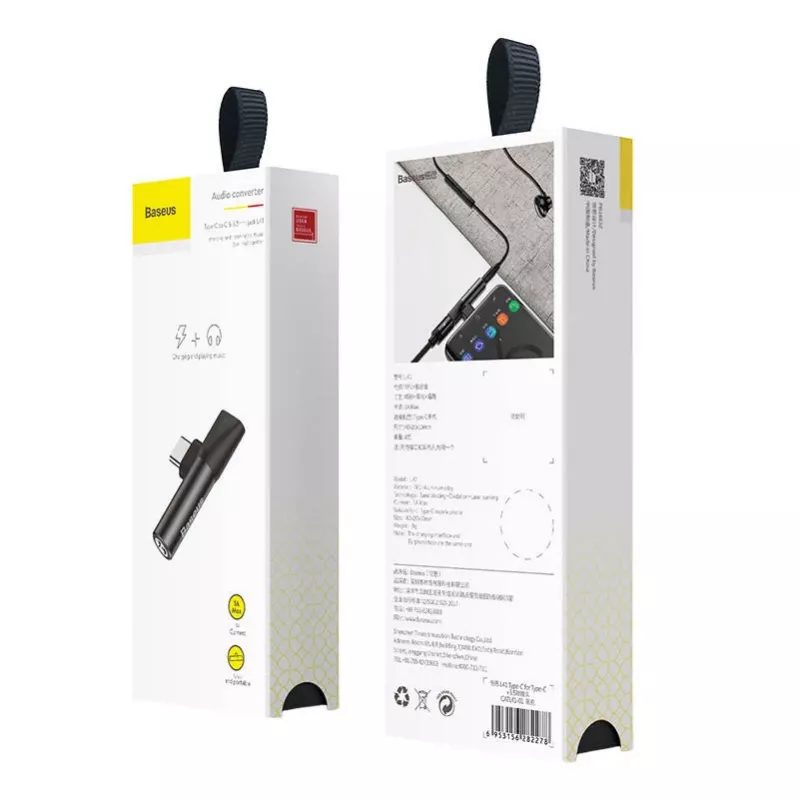 Baseus audio adaptér USB-C na minikonektor 3,5 mm + USB-C (čierna)
