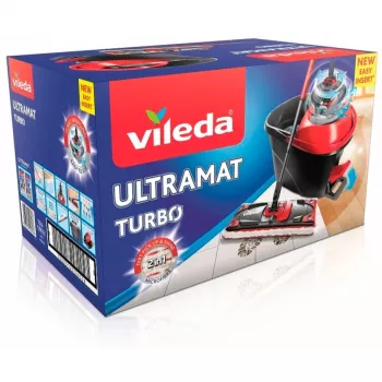 Vedro s mopom VILEDA 140827 – čierne vlákno, mokré čistenie, teleskopická tyč 130 cm, rukoväť 35 cm, na laminát/dlaždičky/drevo