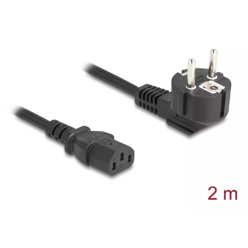 Napájací kábel DELOCK 81567 CEE 7/7 (ST) 90° na IEC C13, 2 m, 3x1,00 mm