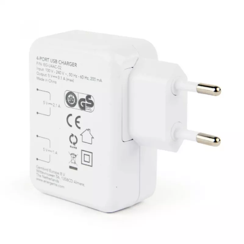 USB nabíjačka univerzálna biela/4-portová EG-U4AC-02 GEMBIRD