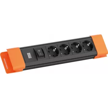 Predlžovacia lišta Bachmann CONNECTUS so 4 CEE 7/3 zásuvkami, 1 spínač, 2,0 m kábel, CEE7/7 konektor, čierna/oranžová