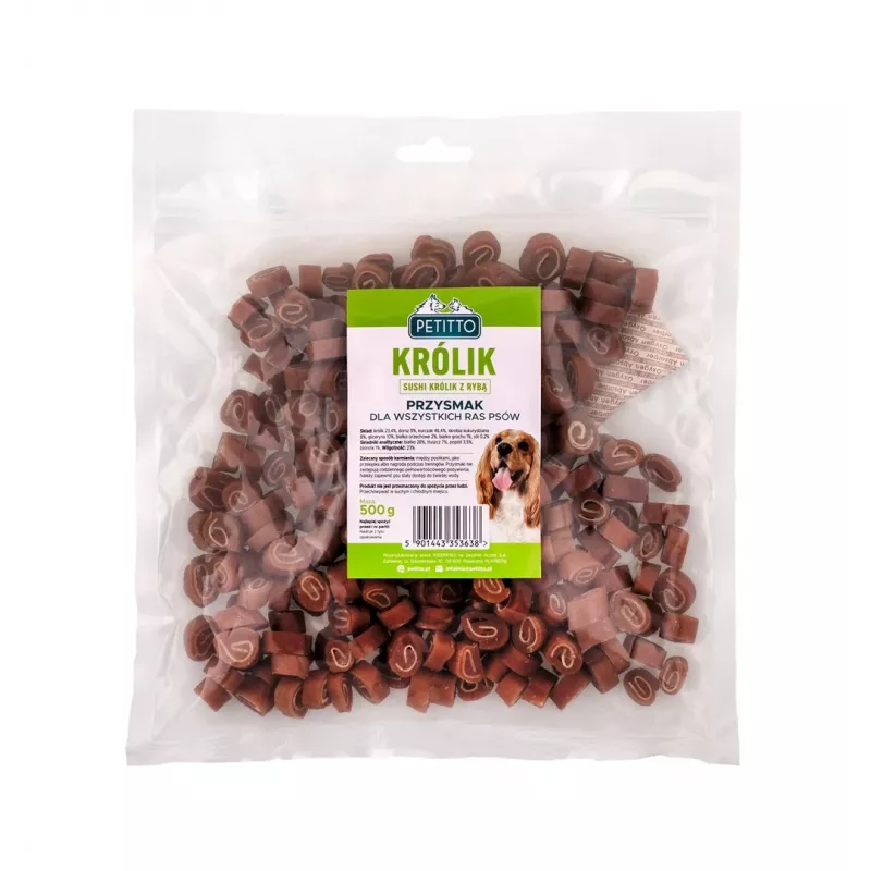 PETITTO Sushi z králika s rybou maškrta pre psov, 500 g
