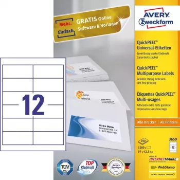 Avery 3659 Samolepiace etikety obdĺžnikové permanentné biele 1200 ks