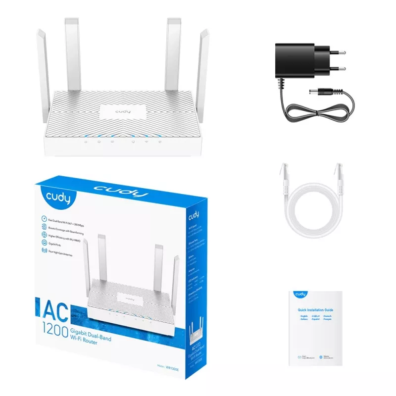Router Cudy WR1300E dvojpásmový Wi‑Fi 5 (802.11ac), 1167 Mbit/s, 4 externé antény, Gigabit Ethernet