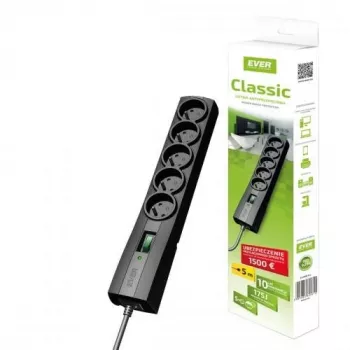 Predlžovacia zásuvka EVER CLASSIC 5 zásuviek 3 m kábel 250 V 10 A s prepäťovou ochranou (175 J) čierna