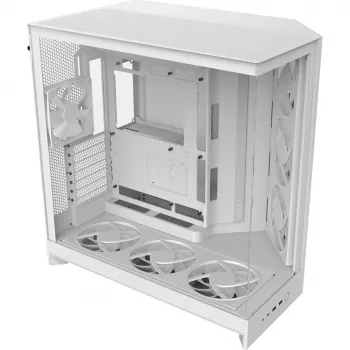 PC Midi Tower skriňa NZXT H9 Flow RGB+ — biela, podporuje ATX/EATX/Micro-ITX, tvrdené sklo, 3x140 mm vpredu + 1x120 mm vzadu ventilátory