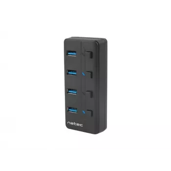 USB hub NATEC MANTIS USB 2.0 Type-B — 4x USB 3.2 Gen 1 Type-A porty, čierny, 0,8 m kábel, napájací zdroj, vypínač