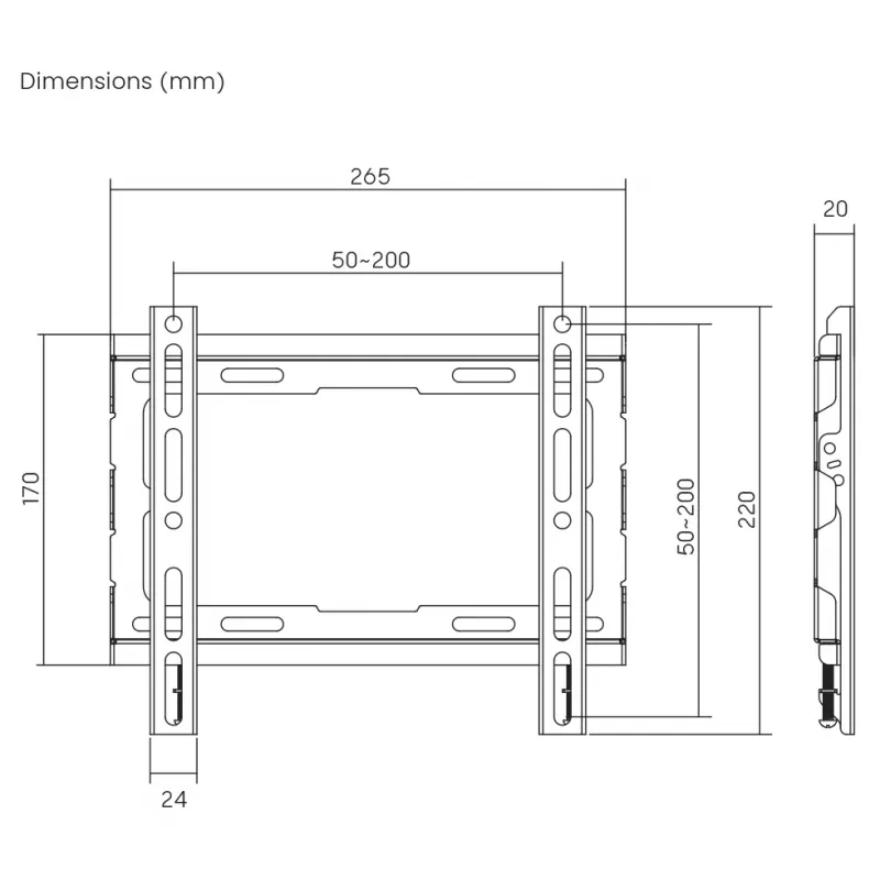 SBOX PLB-2222F-2 pevný nástenný držiak na TV, 23-43 palcov, 45 kg, VESA 200x200
