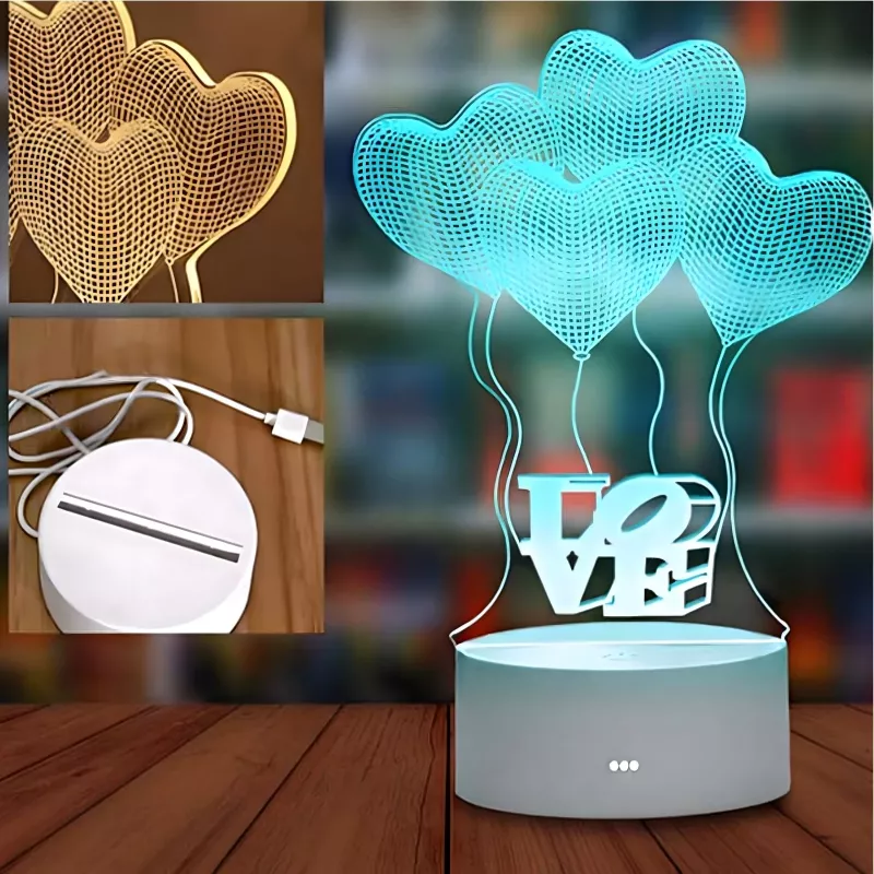 Nočná lampa Extralink HOME 3D optická ilúzia štyri srdcia USB nočná lampa