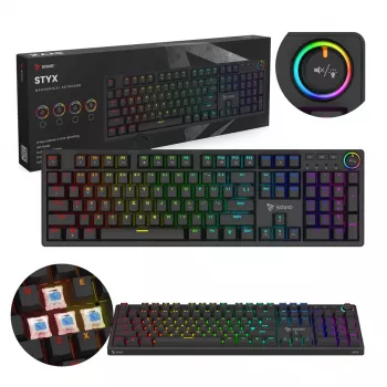 Mechanická herná klávesnica SAVIO STYX Outemu Blue Hot-Swap RGB USB QWERTY US International čierna 104 klávesov Full-Size