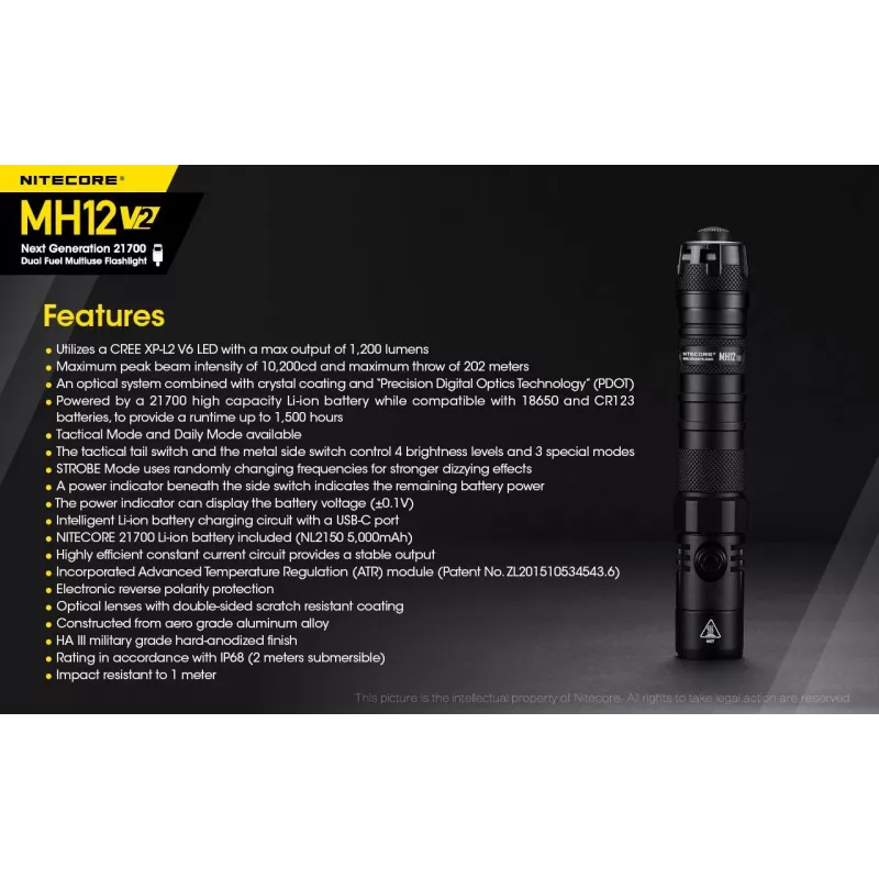 Ručná baterka Nitecore MH12 V2 čierna
