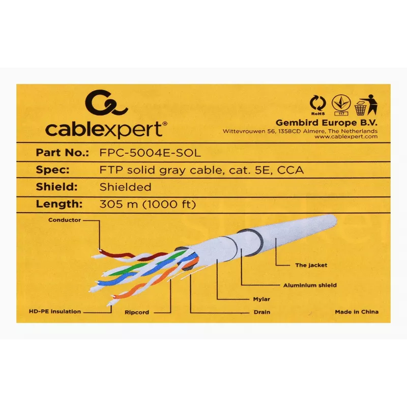 Gembird Cat5e, 305m sieťový kábel sivý