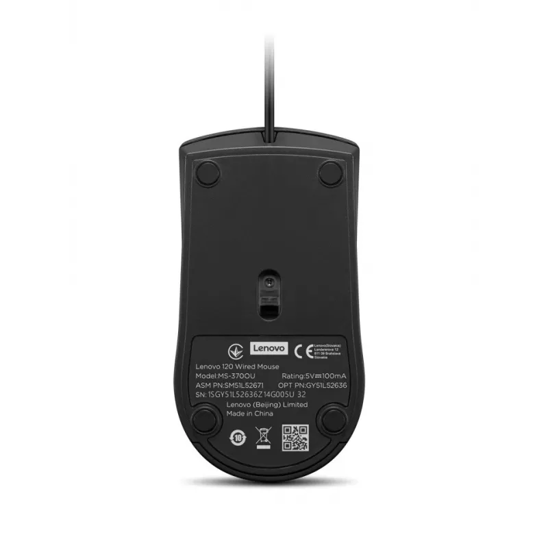 Lenovo 120 GY51L52636 drôtová optická myš, USB-A, 3 tlačidlá, kábel 1,5 m, čierna