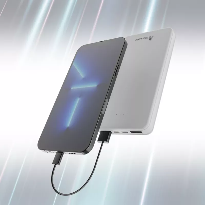 Powerbanka Extralink EPB-078W 10000 mAh biela, USB-C, 10 W výstup, nabíja až 2 zariadenia