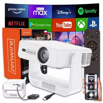 Mini projektor zenwire IMC260 – prenosný Android 14 projektor, Wi‑Fi, 360° podpora, Full HD/4K vstup pre telefóny