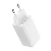 Nástenná nabíjačka Baseus GaN5 Pro 65W — USB + 2×USB-C (QC3.0, PD3.0) s 1m USB-C káblom, biela