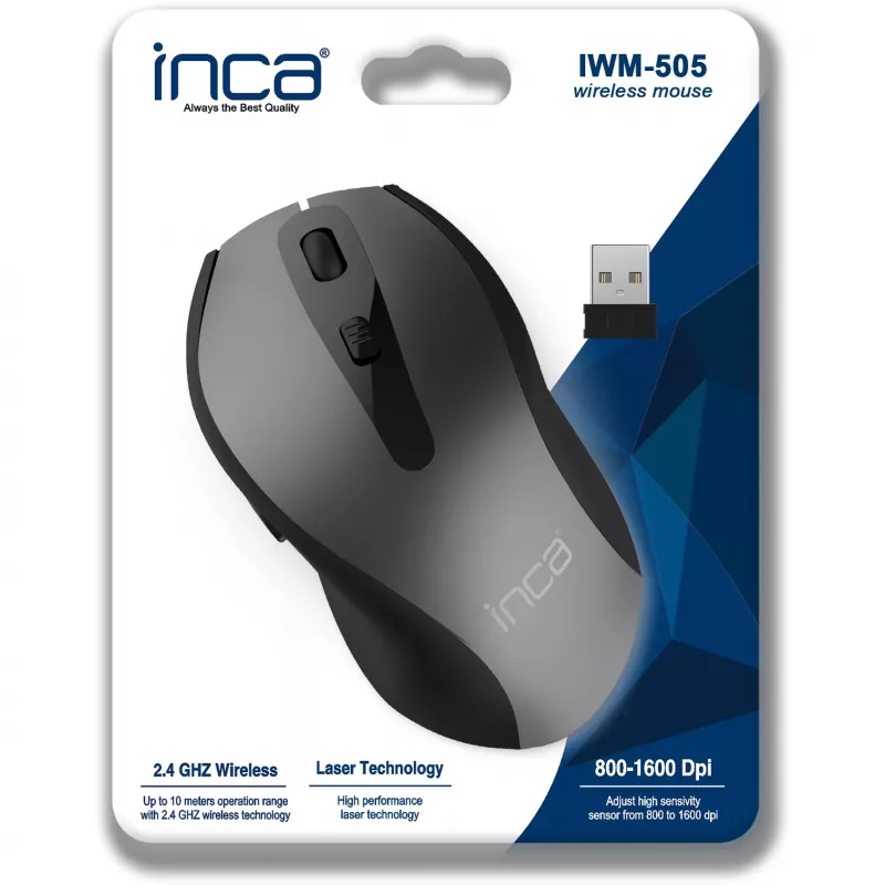 Cian Technology GmbH INCA myš IWM-505 ergon. bezdrôtová 1600 DPI laserová čierna retail - myš - 1 600 dpi