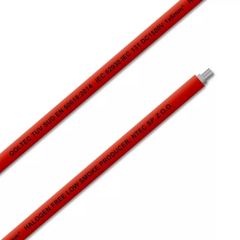 Solárny kábel QOLTEC 53852 6 mm², 100 m rolka, červený