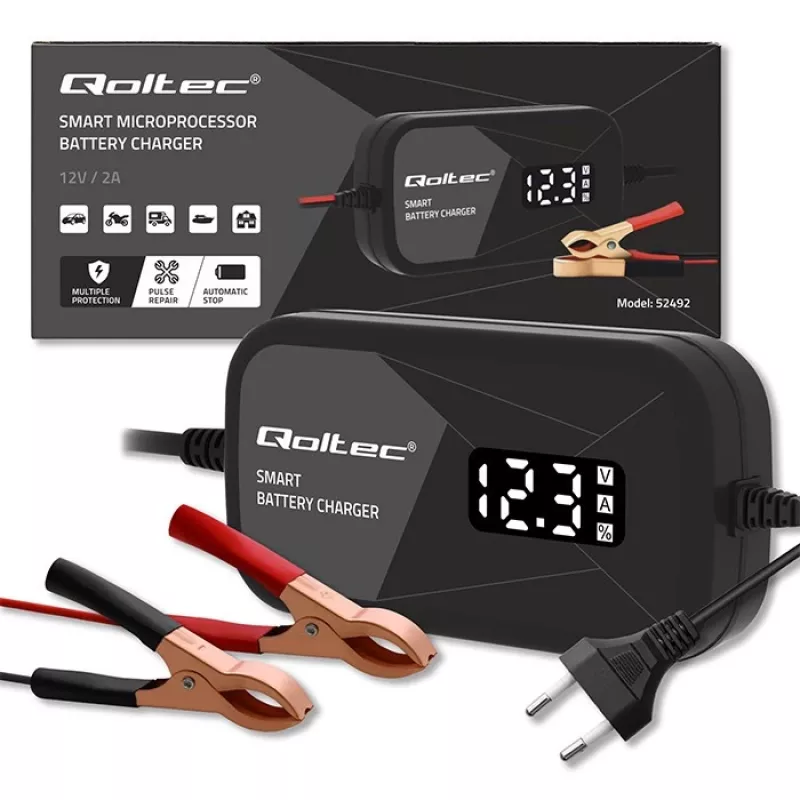 Nabíjačka batérií QOLTEC 52492 12V 2A s mikroprocesorovým riadením a regeneráciou článkov