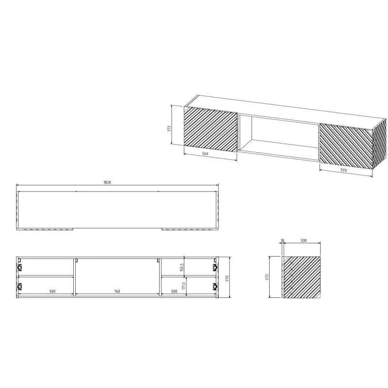 Cama TV skrinka LARA 183x35x37 čierna matná + krb biela