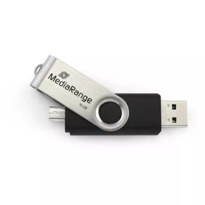 MEDIARANGE MR931-2 - 16 GB - USB Type-A / Micro-USB - 2.0 - 15 MB/s - otočný krúžok - strieborná - čierna