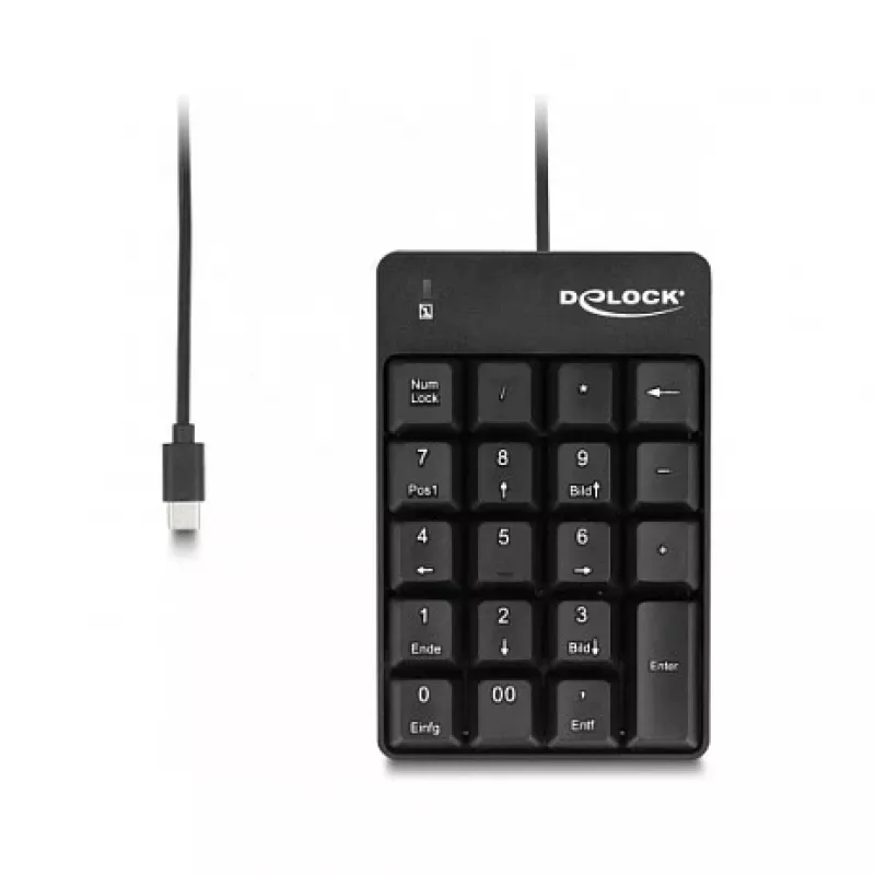 Numerická klávesnica DeLOCK 12108 USB čierna 19 klávesov 1,6 m kábel