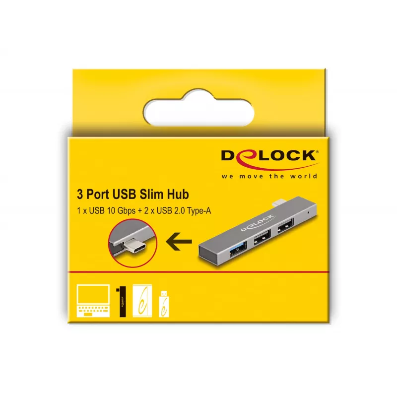 DeLOCK 3 port tenký USB hub USB Type-C 10 Gbps 2 x USB 2.0