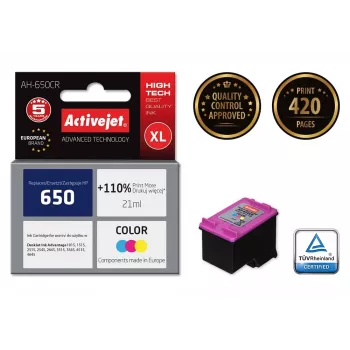 Activejet AH-650CR atrament (náhrada za HP 650 CZ102AE; Premium; 21 ml; farebný)