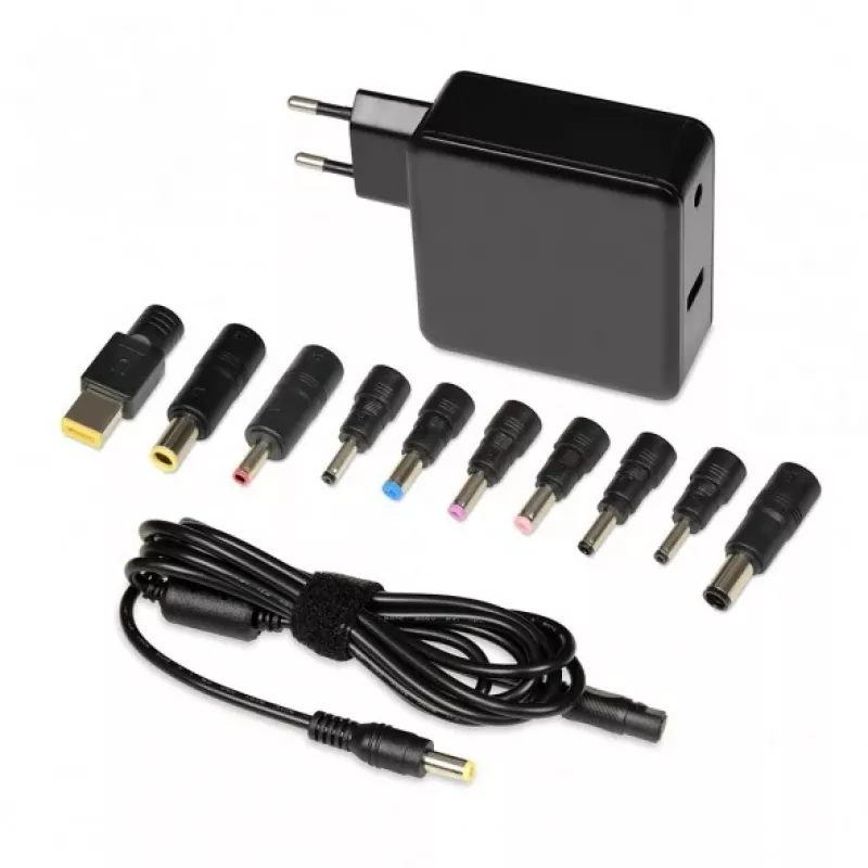Napájací zdroj pre notebook IBOX IUZ65WA, AC/DC automaticky 100–240V → 18,5–20,5V, 65W, 1×USB, čierny