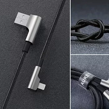 CB-AL01 čierny OEM nylonový kábel USB Lightning 2m 90-stupňové konektory C