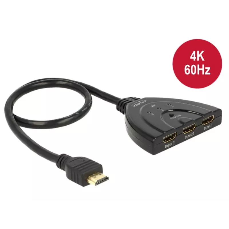 Delock HDMI UHD switch 3 x HDMI in > 1 x HDMI out 4K - video/audio prepínač - 3 x HDMI - desktop