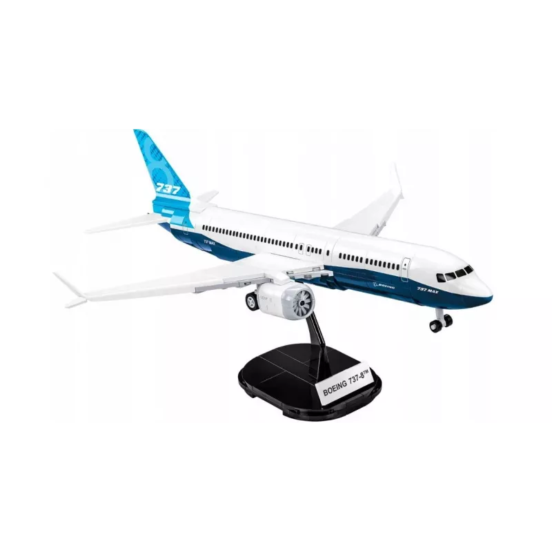 Stavebnica Cobi Boeing 737-8 — 340 dielov, odporúčaný vek 7+, modrá a biela