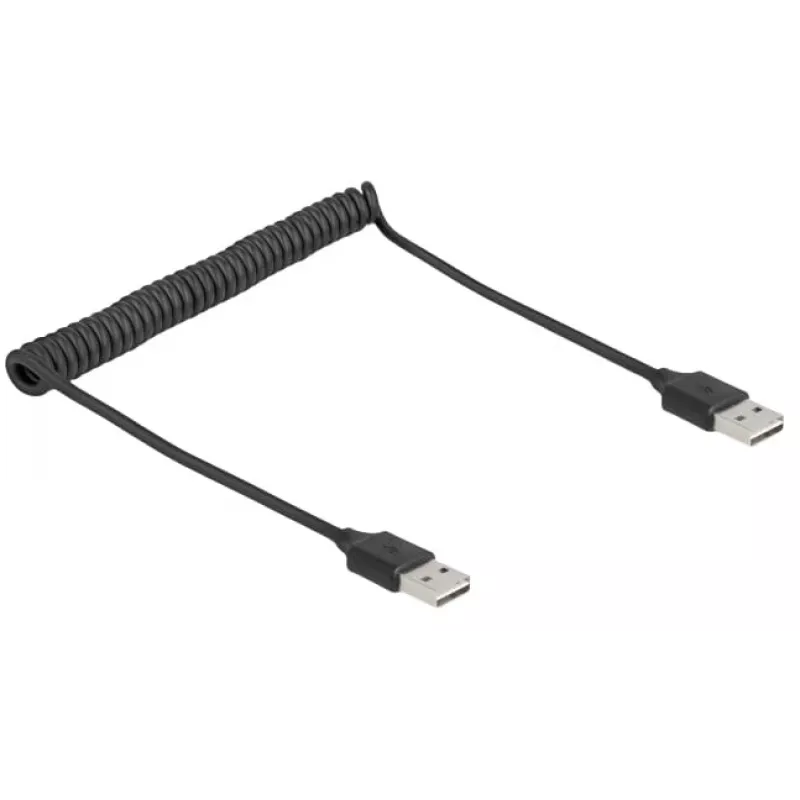 Špirálový kábel DeLOCK EASY-USB 2.0 Type-A konektor samec na Type-A konektor samec 0,5 m až 0,8 m čierny