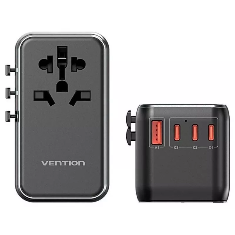 Nabíjačka Vention FJGB0 100W GaN s 3× USB-C a 1× USB-A, čierna
