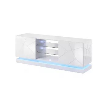 TV skrinka cama meble QIU 160 — MDF biela lesklá, 1600×420×570 mm
