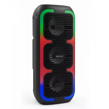 Prenosný stereo reproduktor SQUEAK SQ1009 – Bluetooth 5.3, 45 W RMS, 10 h výdrž batérie, FM, USB, AUX, LED, 1800 mAh, čierna