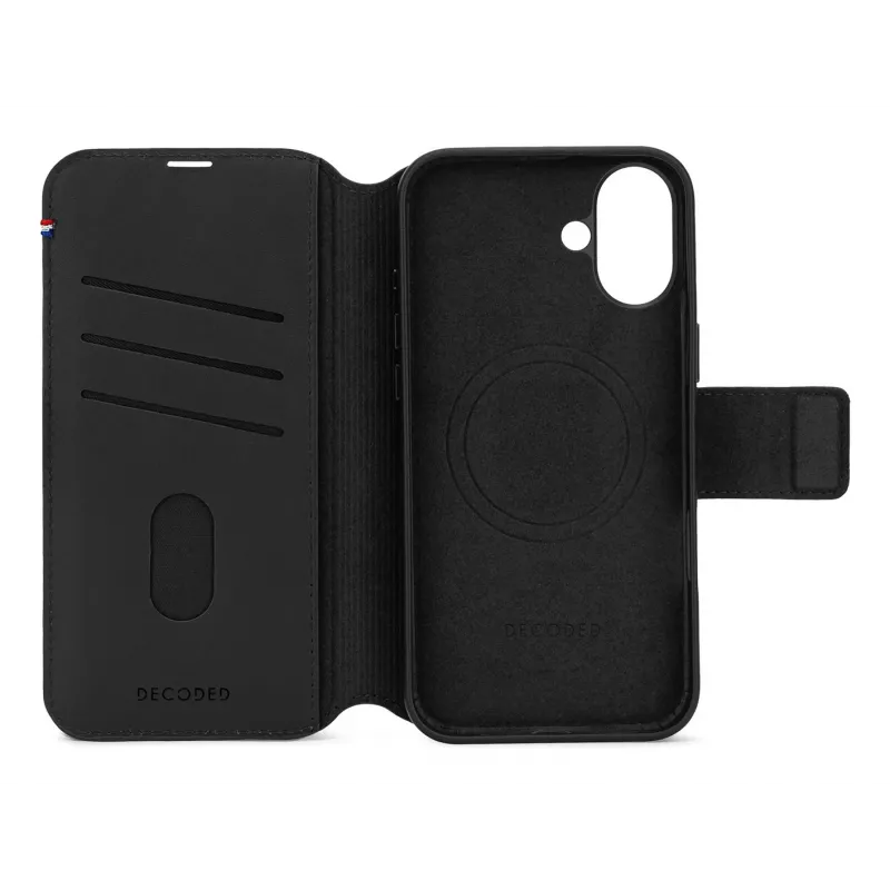 Kožené puzdro pre iPhone 16, čierne