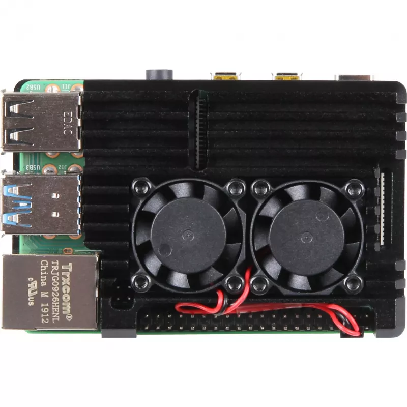 JOY-IT RPI CASE ALU07F - puzdro pre Raspberry Pi 4, hliník, ventilátor, čierna (RB-ALUCASEP4+07FAN)